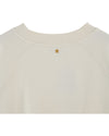 Cream round neck sweatshirt with rib detailing and logo in the centre close up of rear