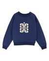 navy round neck sweatshirt with rib detailing and logo in the centre