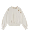 round frill neck cream sweatshirt with button shoulder detailing