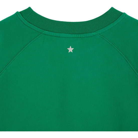 green round neck jumper with rib detailing and new york on the front rear view