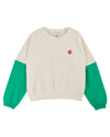 cream boxy cotton sweater with green arms and central park drawing on the back
