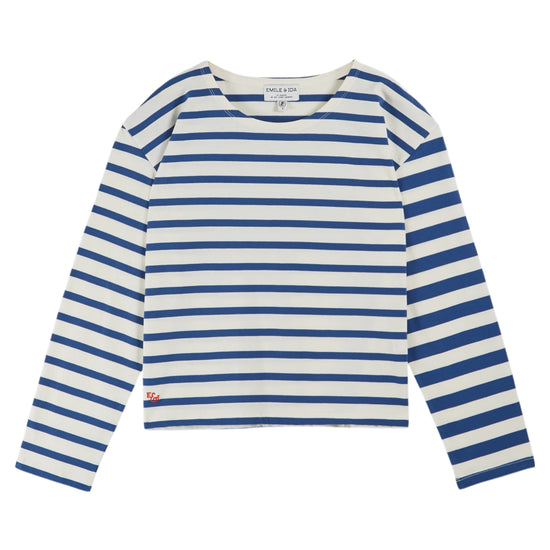 round neck long sleeve top with marine blue stripes