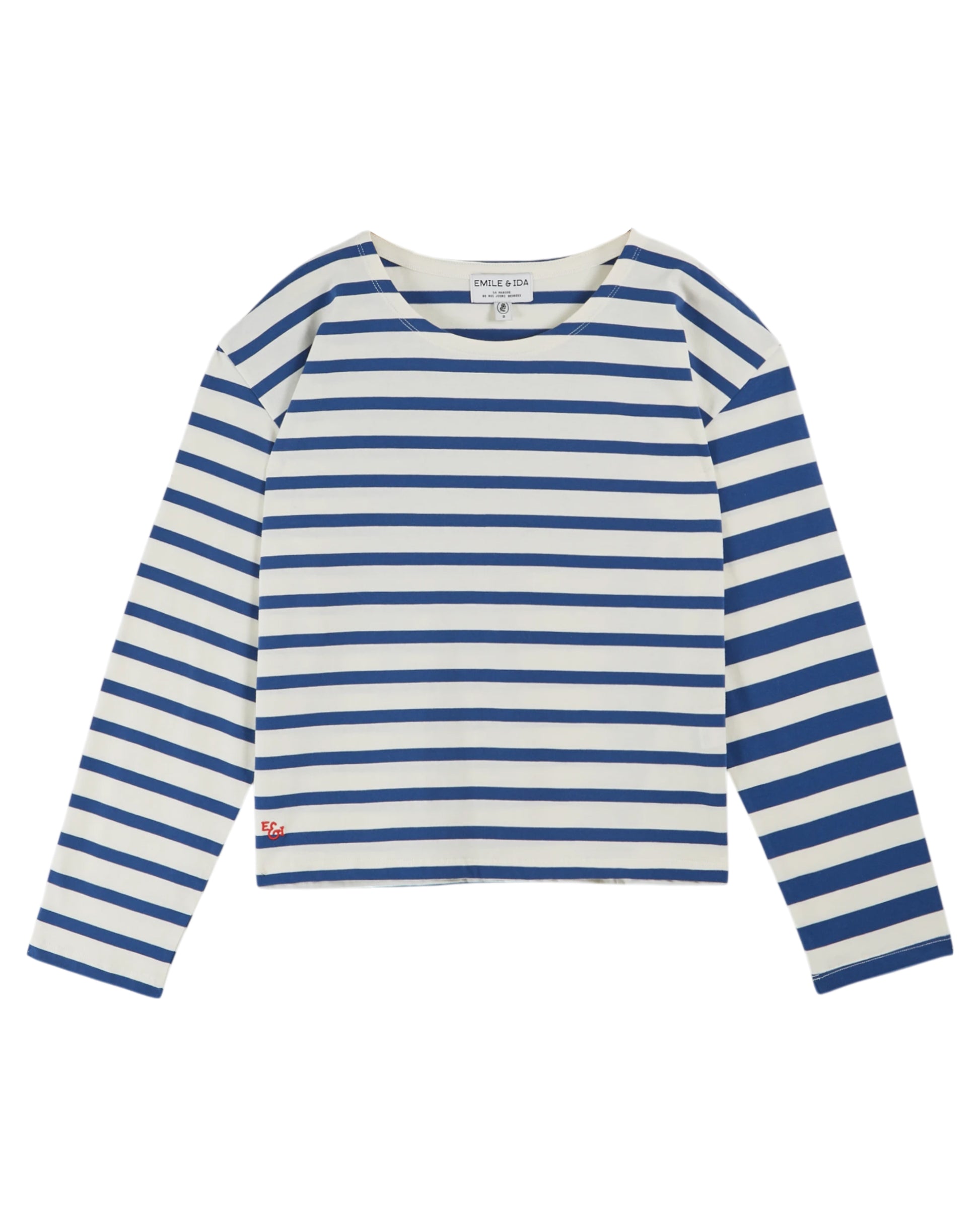 round neck long sleeve top with marine blue stripes