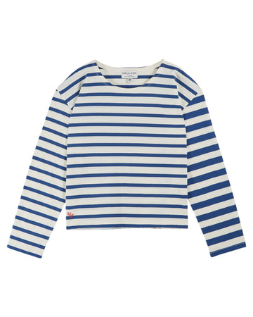 round neck long sleeve top with marine blue stripes
