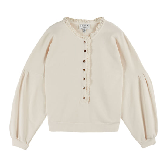 cream round frill neck and half placket sweatshirt from emile and ida