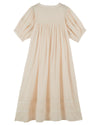 cream round neck short sleeve midi dress with buttoned half placket from emile and ida  rear