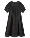 short sleeve mid length black dress with half placket button down from emile and ida  rear