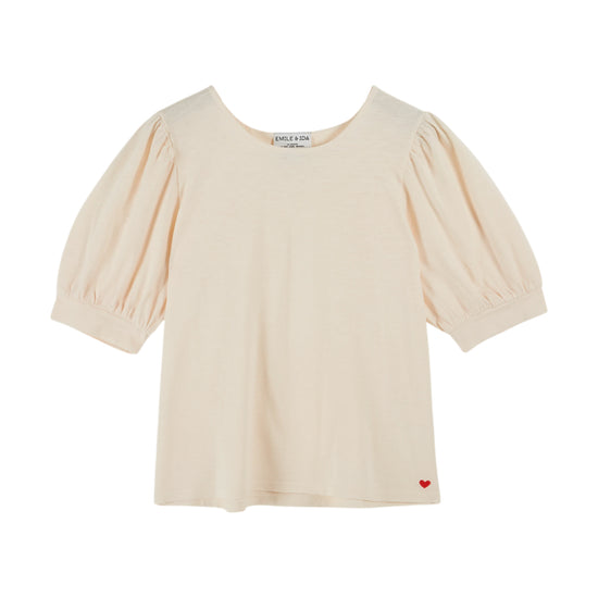 round neck puff short sleeve cream t shirt from emile and ida
