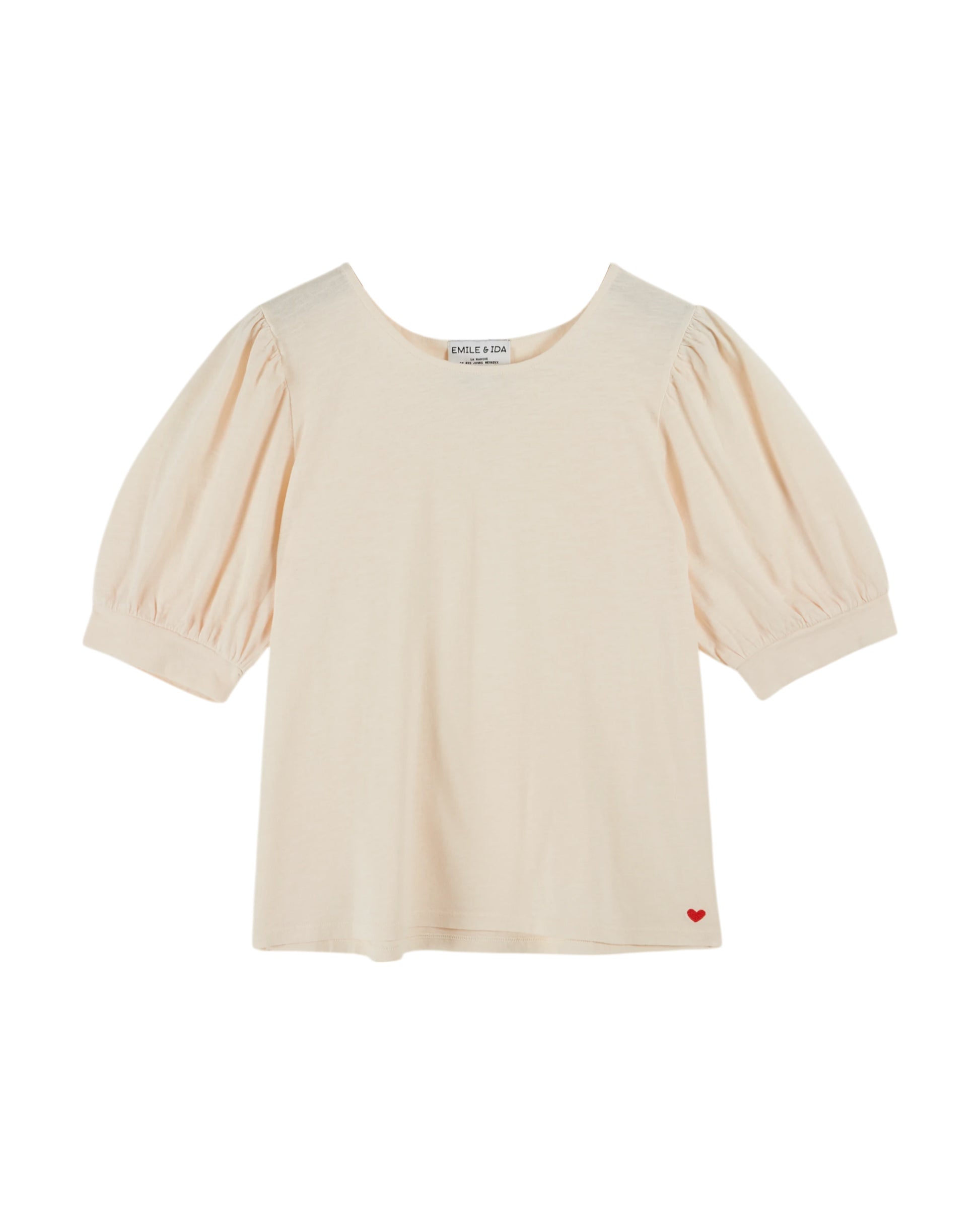 round neck puff short sleeve cream t shirt from emile and ida
