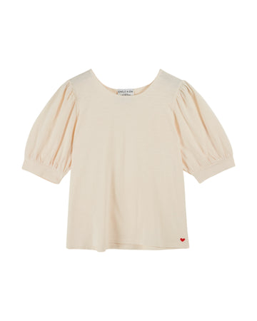 round neck puff short sleeve cream t shirt from emile and ida