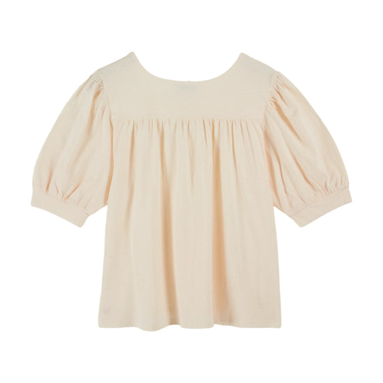 round neck puff short sleeve cream t shirt from emile and ida rear