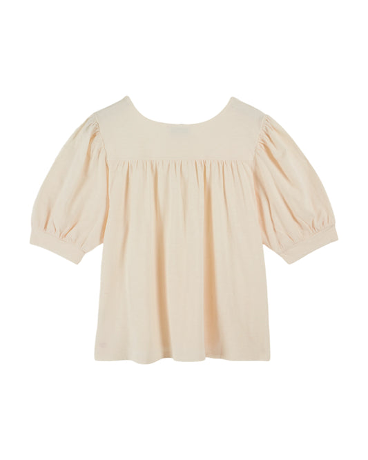 round neck puff short sleeve cream t shirt from emile and ida rear