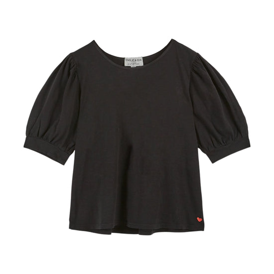 round neck black short puffy sleeve t shirt from emile and ida