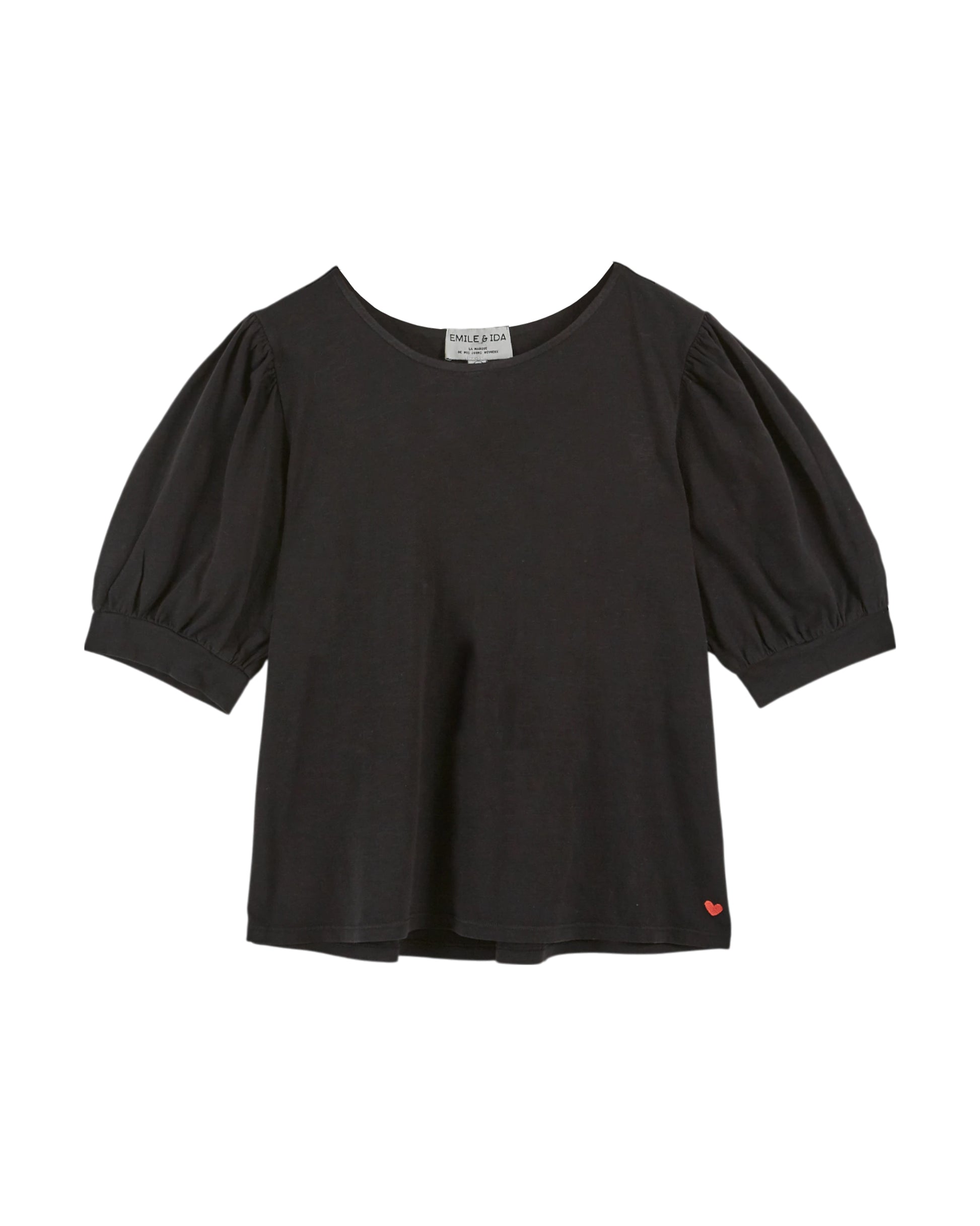 round neck black short puffy sleeve t shirt from emile and ida
