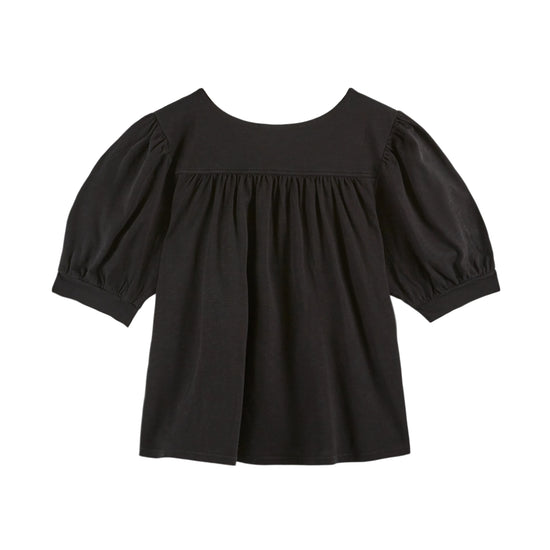round neck black short puffy sleeve t shirt from emile and ida rear