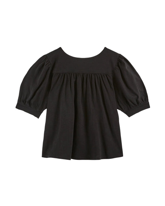 round neck black short puffy sleeve t shirt from emile and ida rear