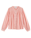 round neck frill button down pink blouse with shirred chest from emile and ida