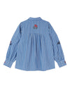 white and blue striped shirt with embroidery on a white background rear view