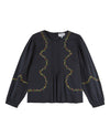 black blouse with flower embroidery on white background
