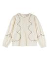 cream blouse with flower embroidery on white background