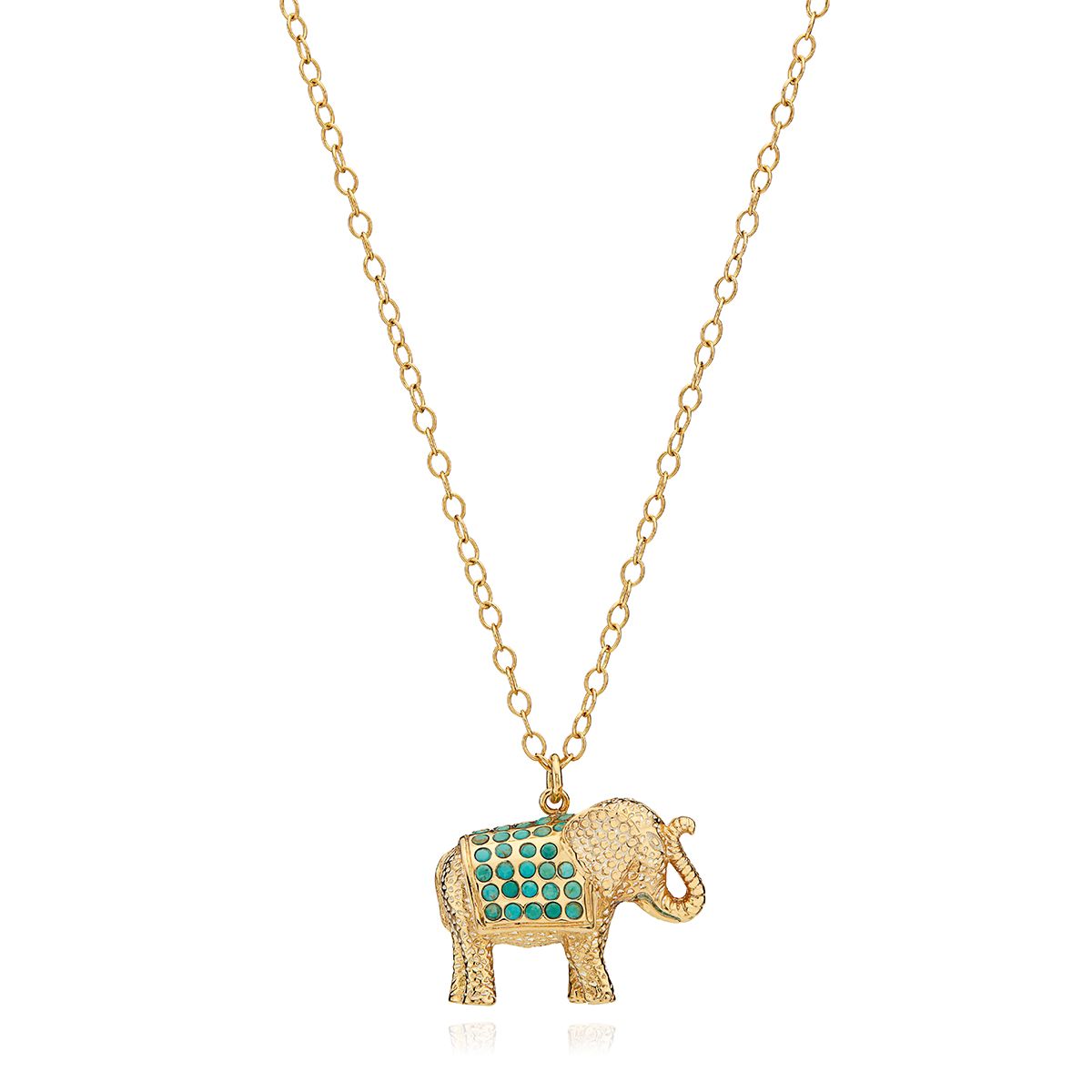 Gold elephant necklace with turquoise pave stones
