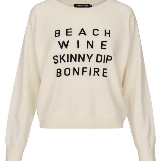 Cream merino wool and cashmere blend knit with slogan in black