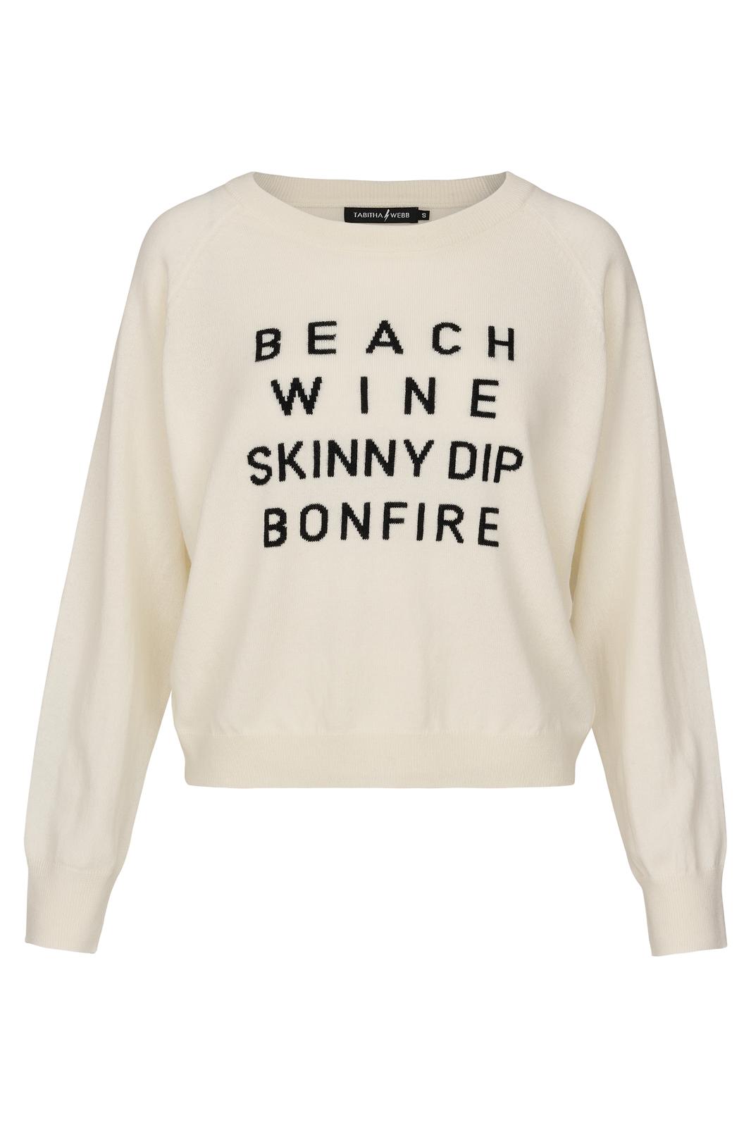 Cream merino wool and cashmere blend knit with slogan in black