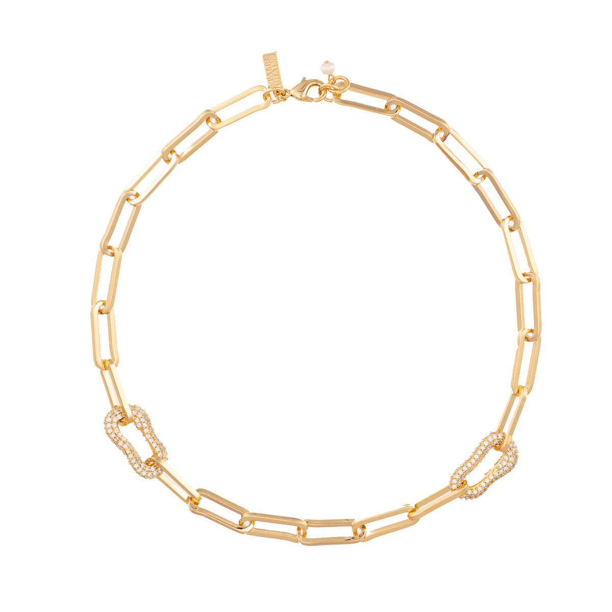 Gold plated chain necklace with cz link details