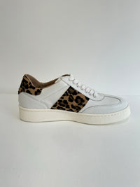 White italian leather trainers with animal print suede details