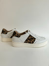 Side view of Italian leather trainers with leopard print details