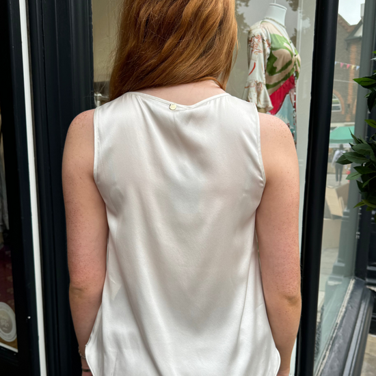 silk ecru v neck cami rear view