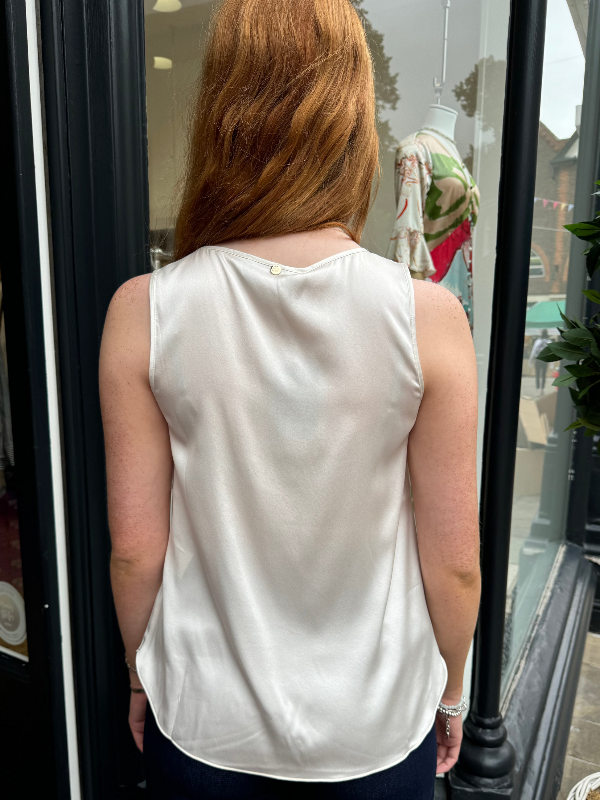 silk ecru v neck cami rear view