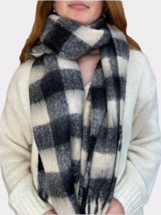 Black and white soft scarf.