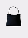 Small navy handbag with gold touches with a longer and short strap.