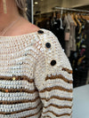 Sequin sparkly slightly off the shoulder jumper with camel stripes