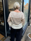 Sequin sparkly slightly off the shoulder jumper with camel stripes