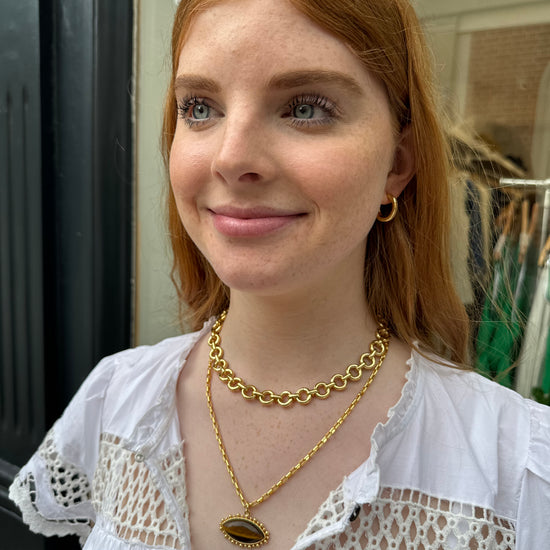 tiger eye pendant with natural stone gold chain