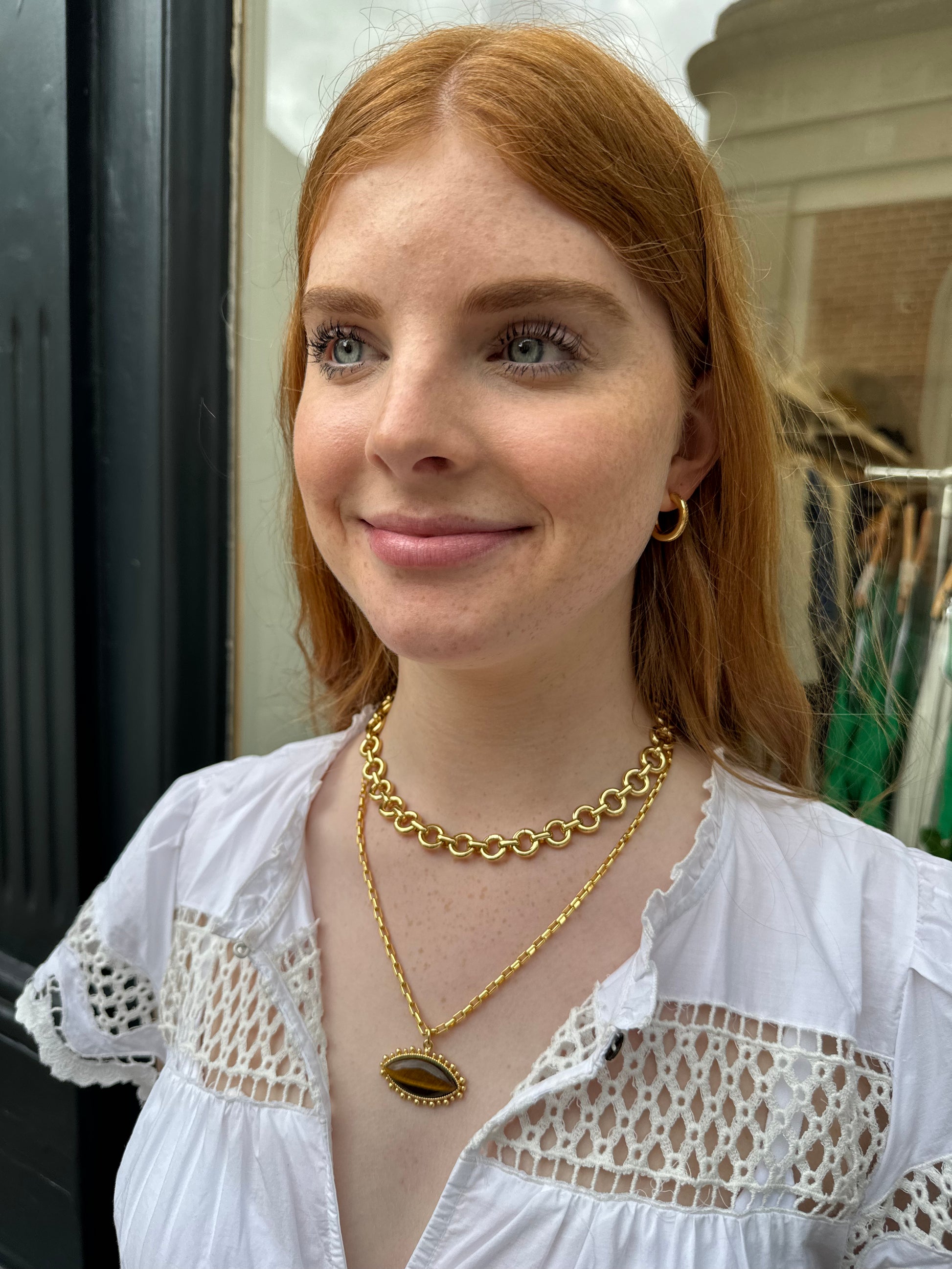 tiger eye pendant with natural stone gold chain