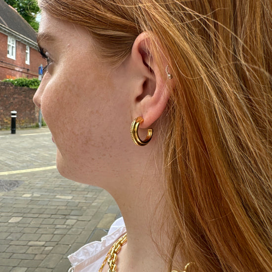 gold hoops with cubic zirconia stones