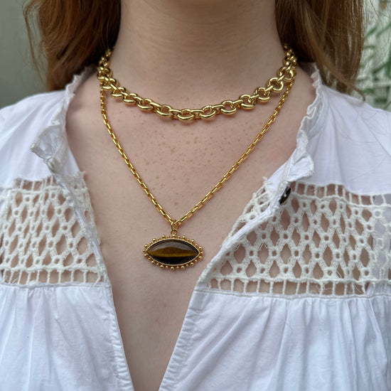 tiger eye pendant with natural stone gold chain