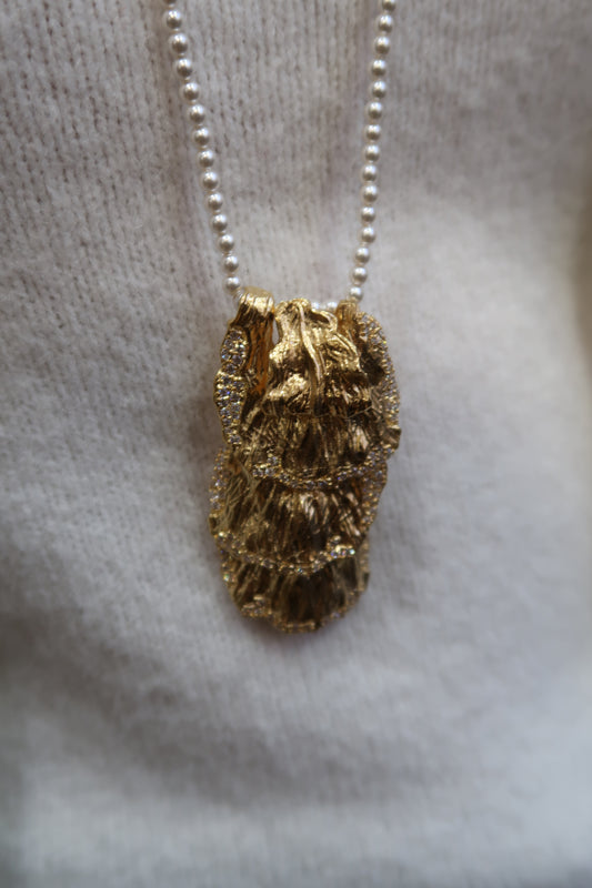 Multi Petal Pendant On Pearls