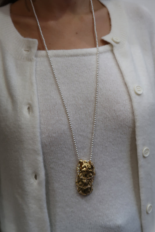 Multi Petal Pendant On Pearls