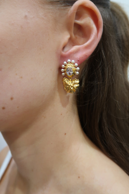 Mini Dangling Pearl Wave Earrings