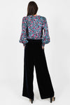 navy velvet wide leg trousers with elasticated rear waist   rear view 