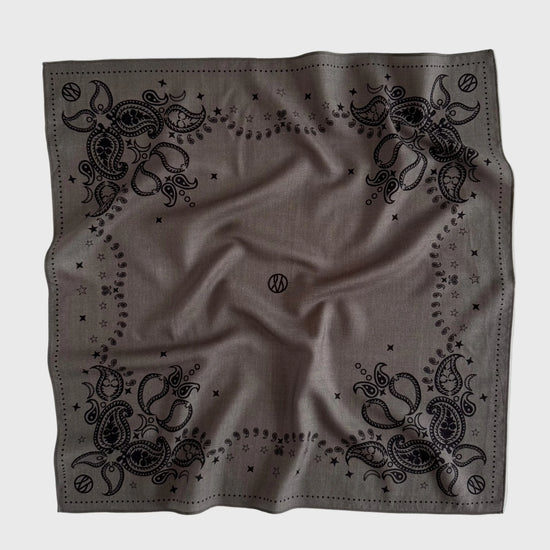 taupe wool mix square scarf with paisley detail in burgundy on one side and black the other from lescarf 