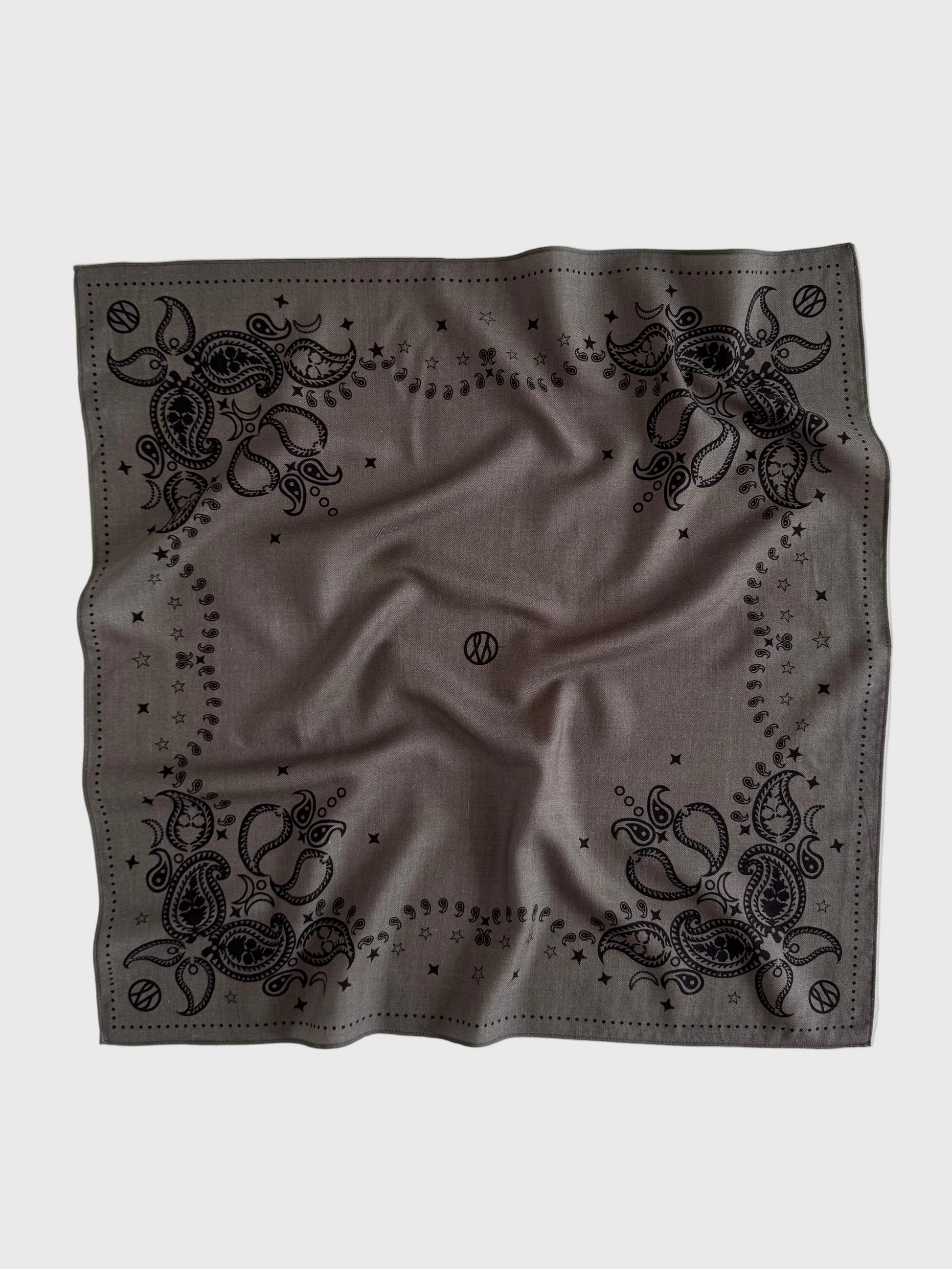 taupe wool mix square scarf with paisley detail in burgundy on one side and black the other from lescarf 