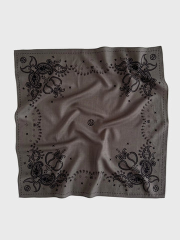 taupe wool mix square scarf with paisley detail in burgundy on one side and black the other from lescarf 