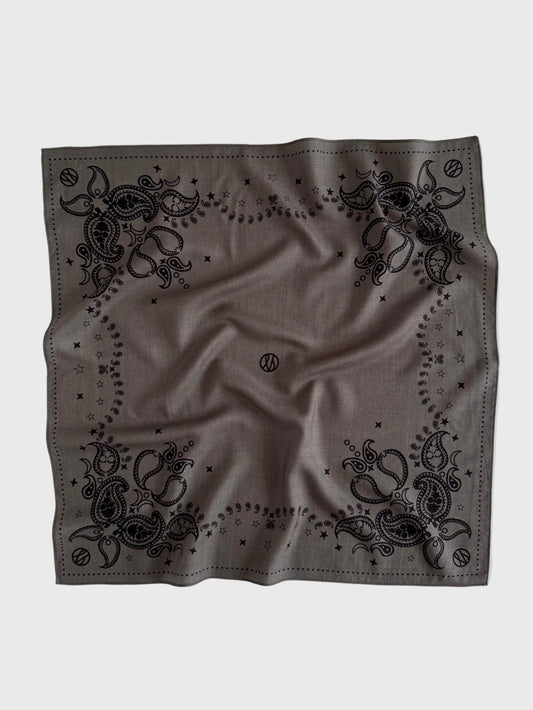 taupe wool mix square scarf with paisley detail in burgundy on one side and black the other from lescarf 