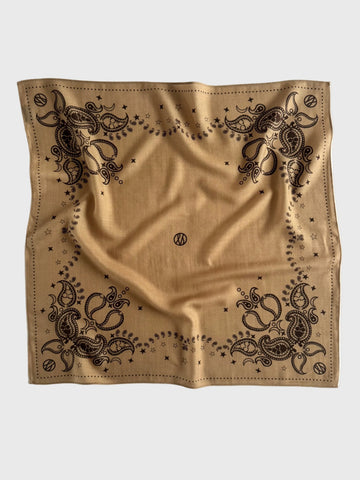 Beige bandana with black paisley patterns on a white background wool and silk blend from lescarf