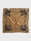 Beige bandana with navy intricate patterns on a white background in a wool silk blend from lescarf